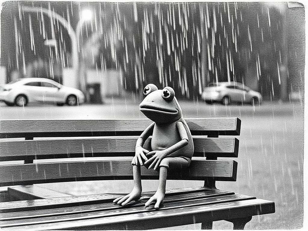 Sad Frog on a Bench